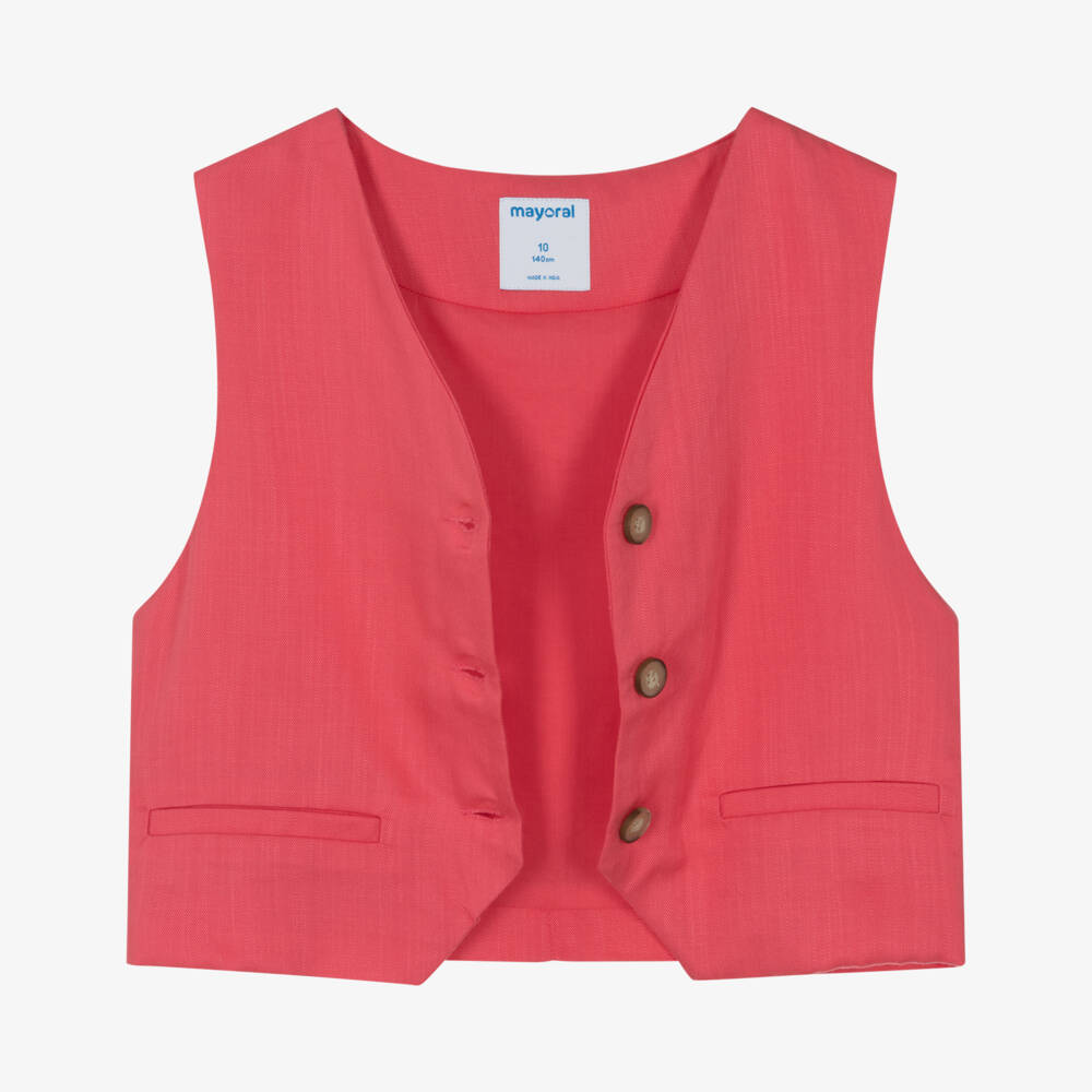 Mayoral-Girls Coral Pink Single-Breasted Waistcoat | Childrensalon