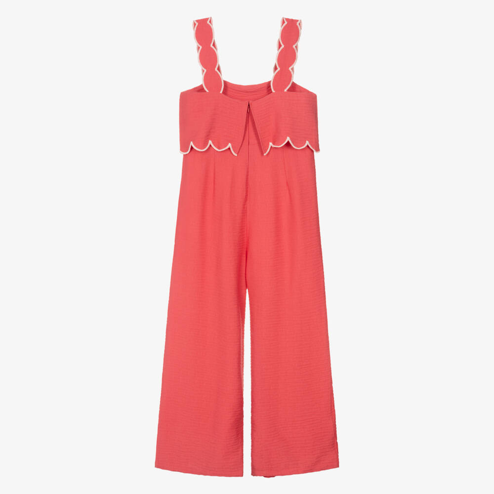 Mayoral-Girls Coral Pink Textured Jumpsuit | Childrensalon