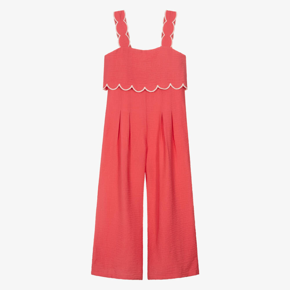 Mayoral-Girls Coral Pink Textured Jumpsuit | Childrensalon
