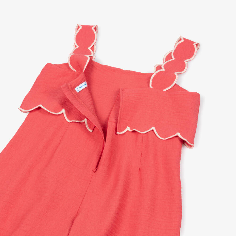 Mayoral-Girls Coral Pink Textured Jumpsuit | Childrensalon