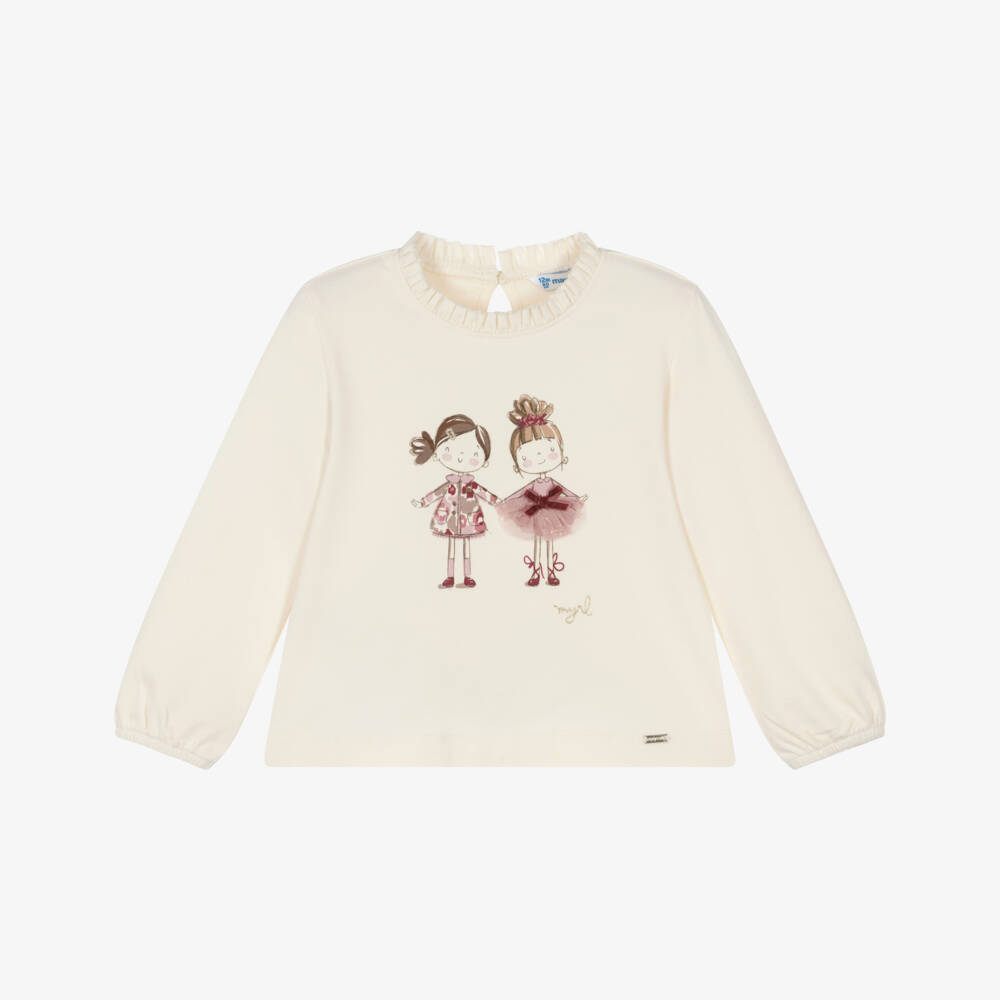 Mayoral-Топ кремовый хлопковый с принтом для девочек | Childrensalon