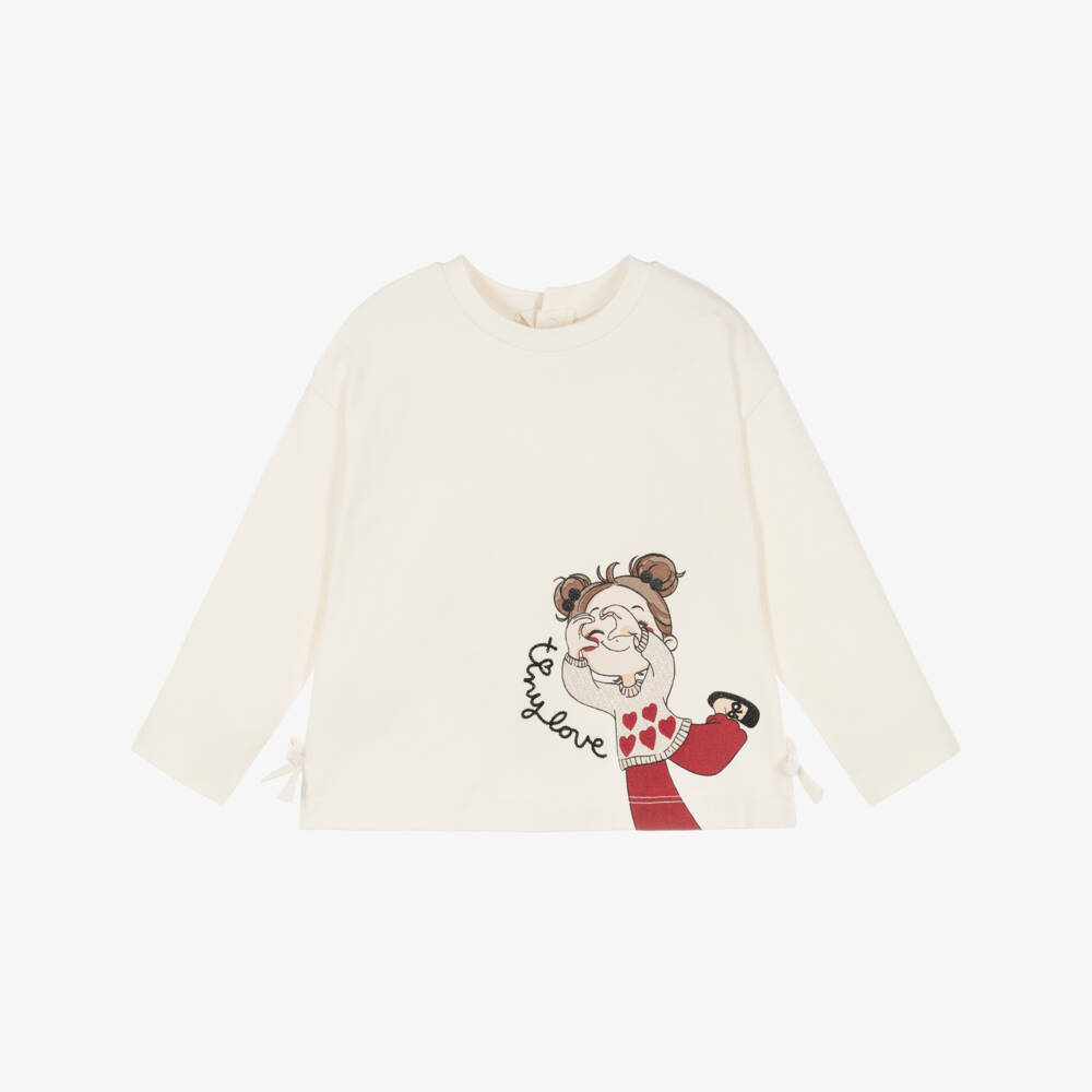 Mayoral-Girls Cream Cotton Top with Graphic Print | Childrensalon