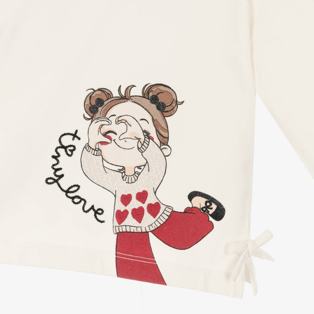 Mayoral-Girls Cream Cotton Top with Graphic Print | Childrensalon