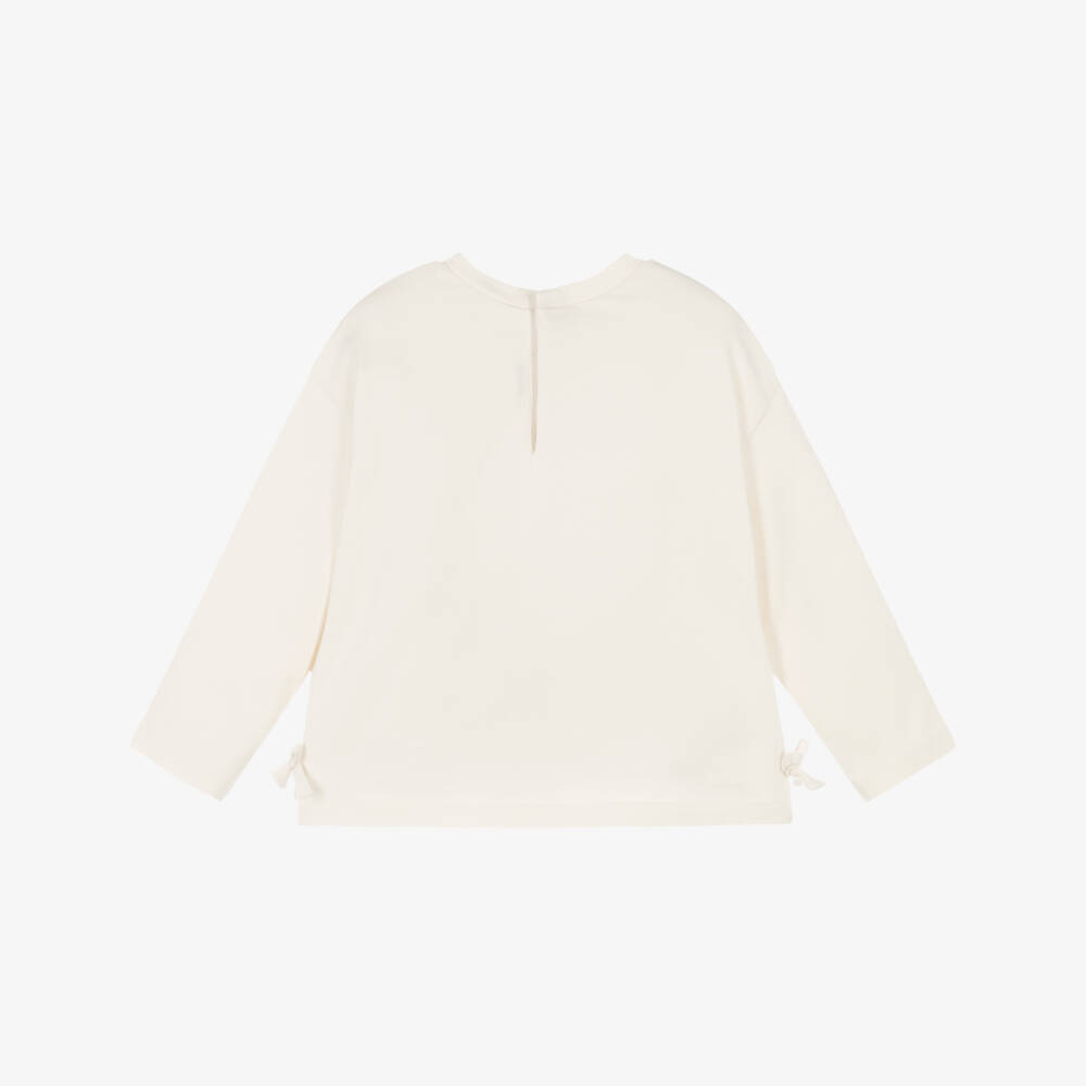 Mayoral-Girls Cream Cotton Top with Graphic Print | Childrensalon
