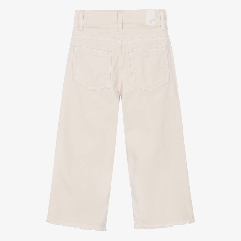 Mayoral-Girls Cream Denim Wide Leg Jeans | Childrensalon