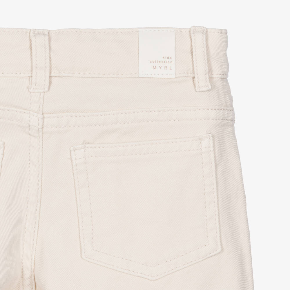 Mayoral-Girls Cream Denim Wide Leg Jeans | Childrensalon