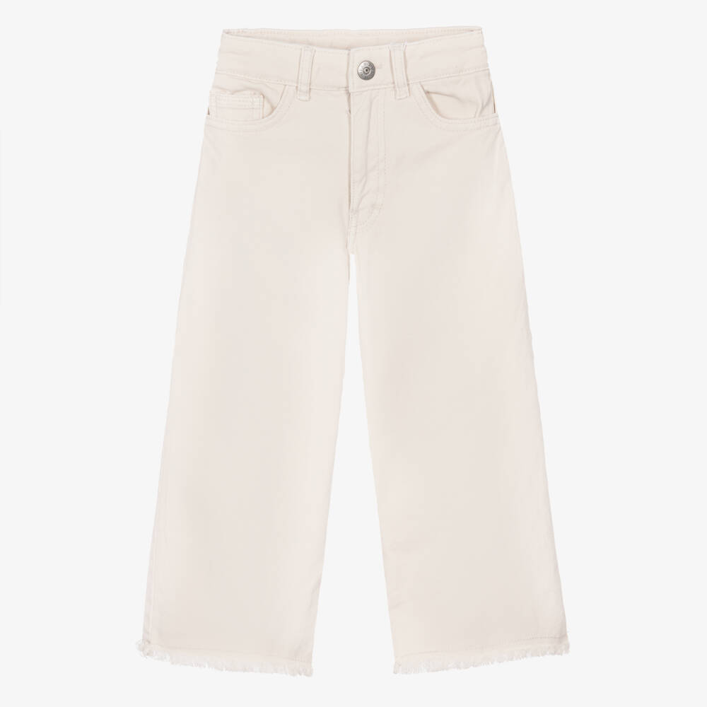 Mayoral-Girls Cream Denim Wide Leg Jeans | Childrensalon