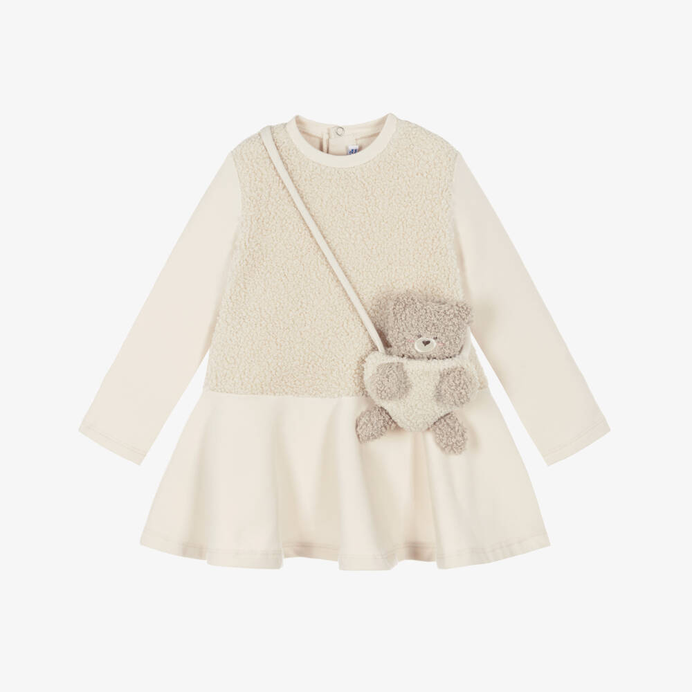 Mayoral-Girls Cream Jersey & Bouclé Dress Set | Childrensalon