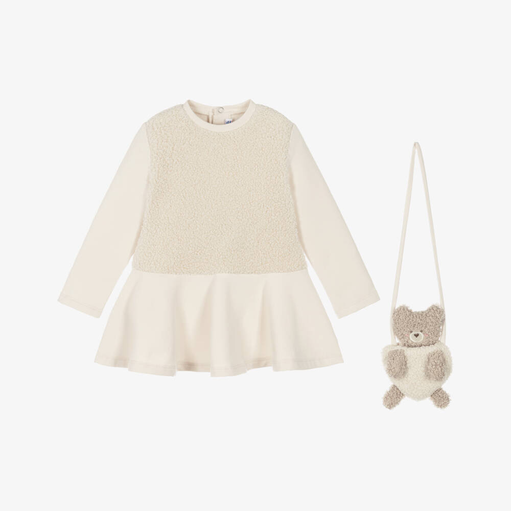 Mayoral-Girls Cream Jersey & Bouclé Dress Set | Childrensalon