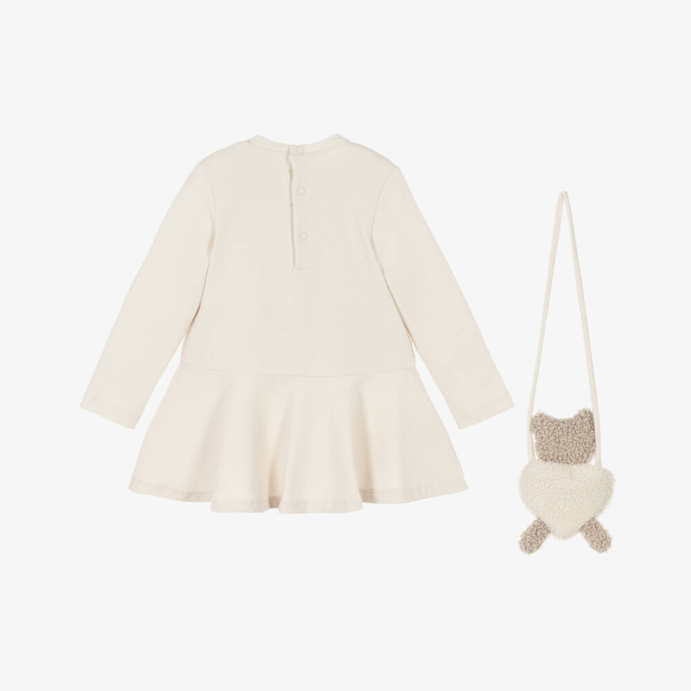 Mayoral-Girls Cream Jersey & Bouclé Dress Set | Childrensalon