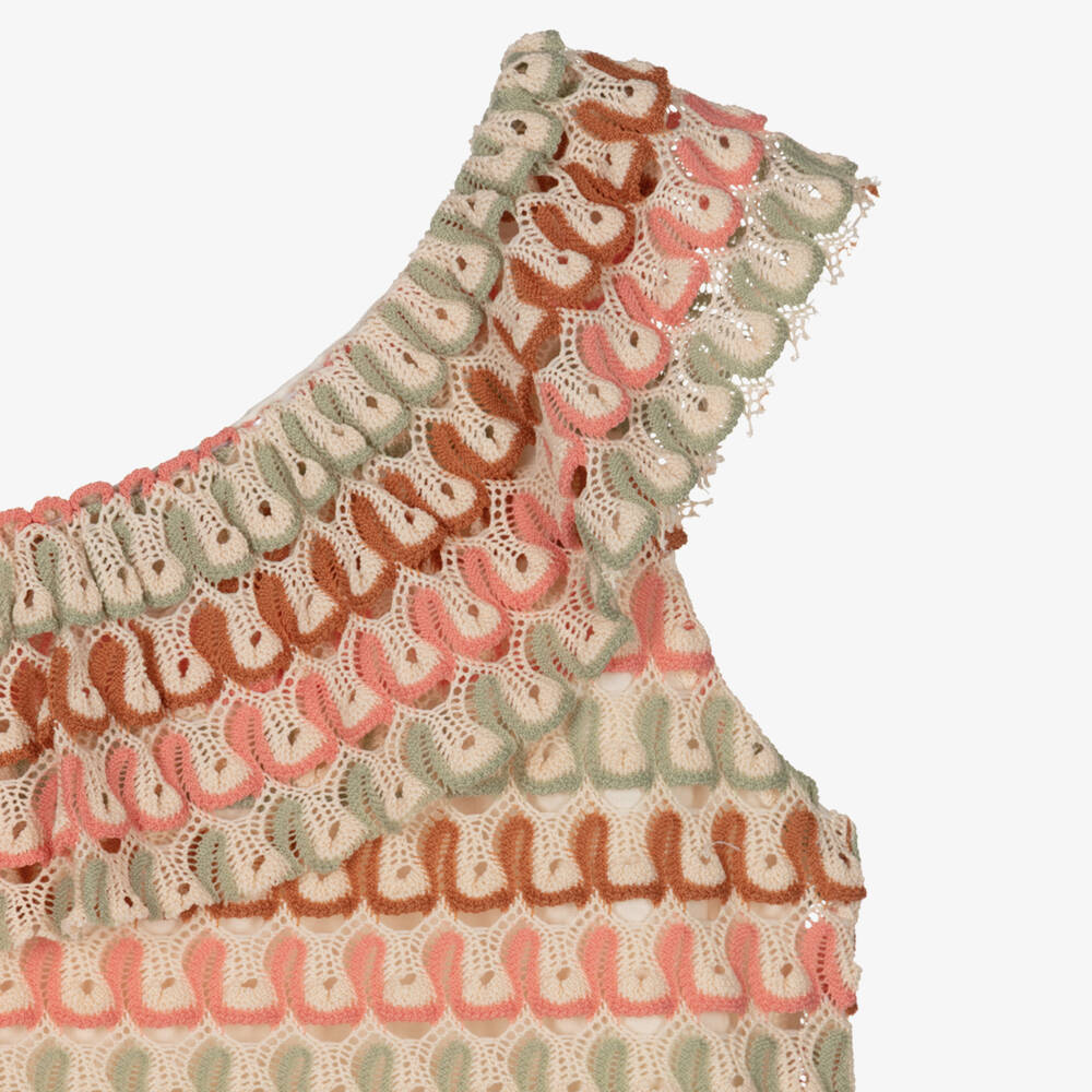 Mayoral-Girls Crochet Shorts Set with Asymmetric Ruffled Top | Childrensalon