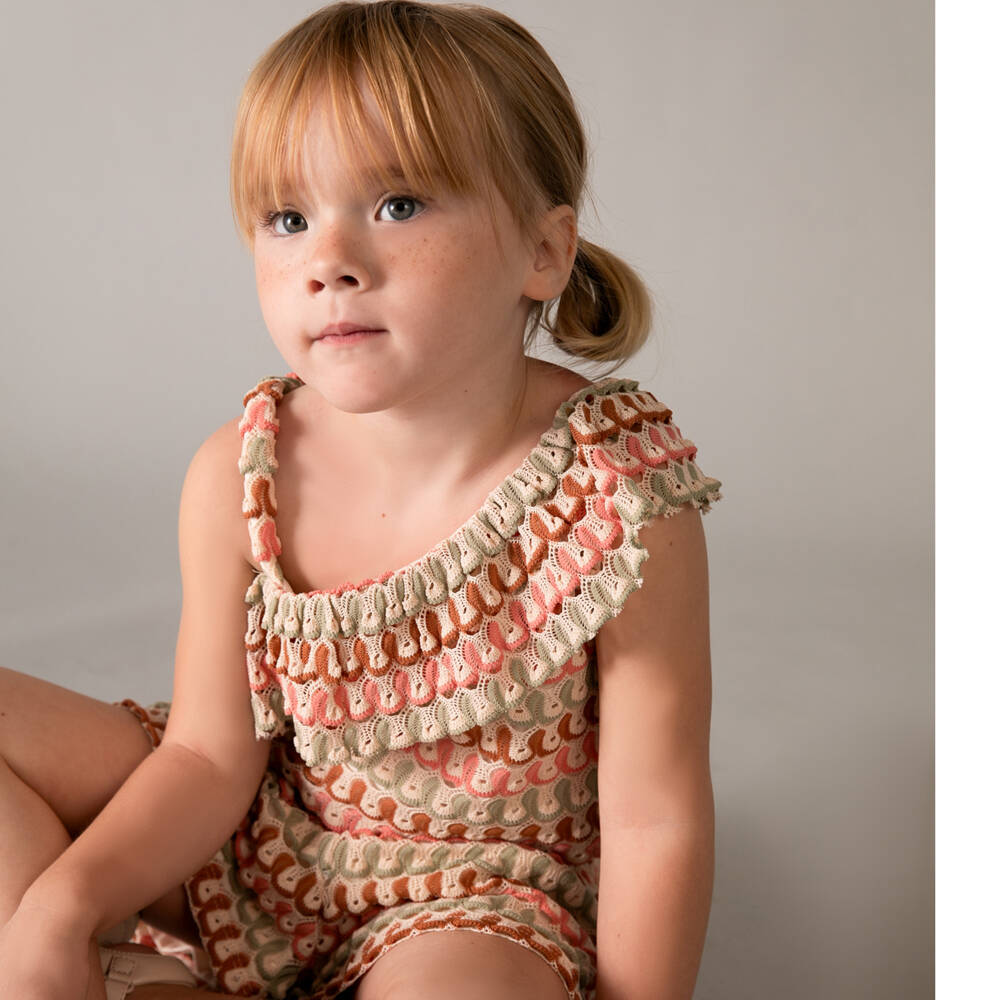Mayoral-Girls Crochet Shorts Set with Asymmetric Ruffled Top | Childrensalon