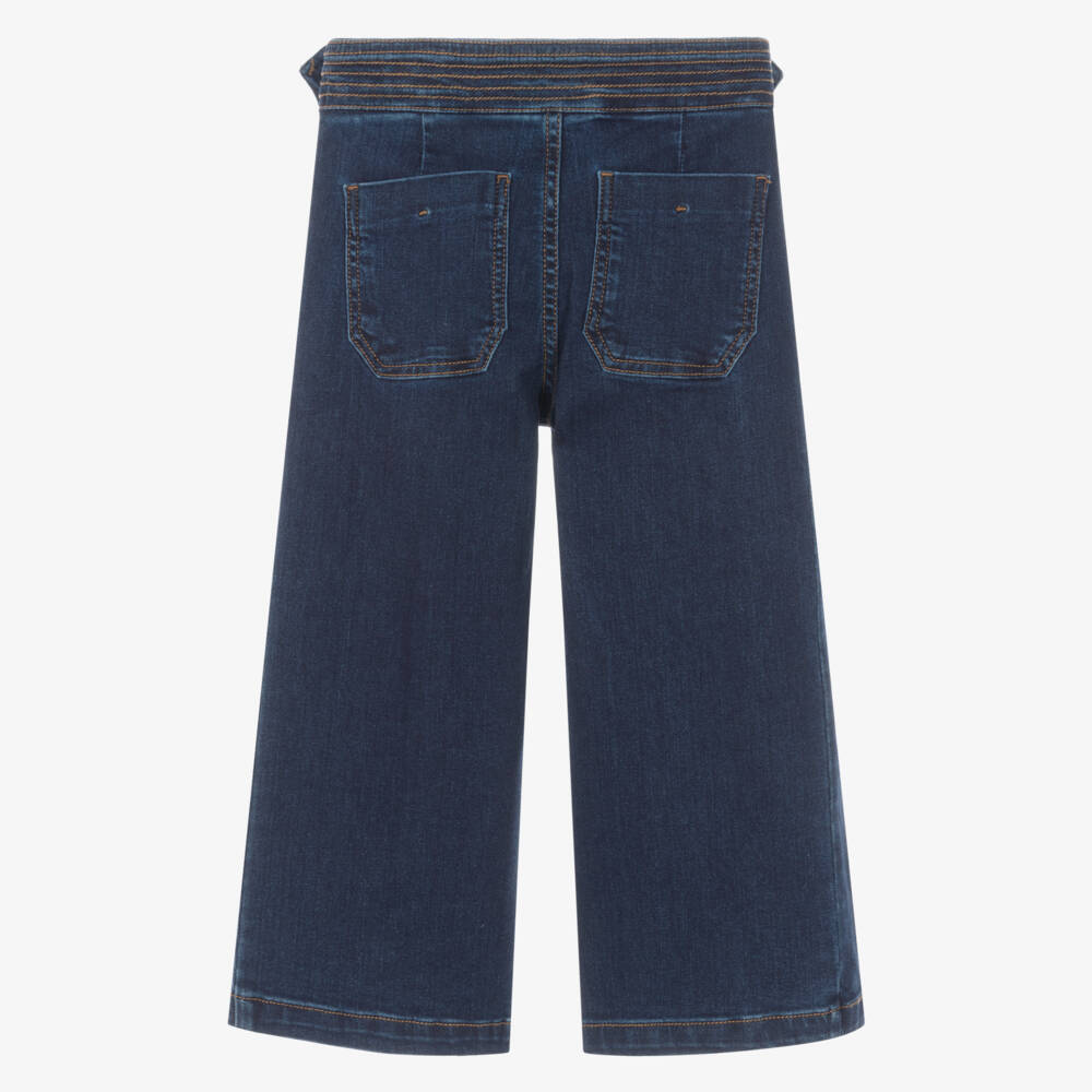 Mayoral-Girls Dark Blue Denim Wide Leg Pleated Jeans | Childrensalon