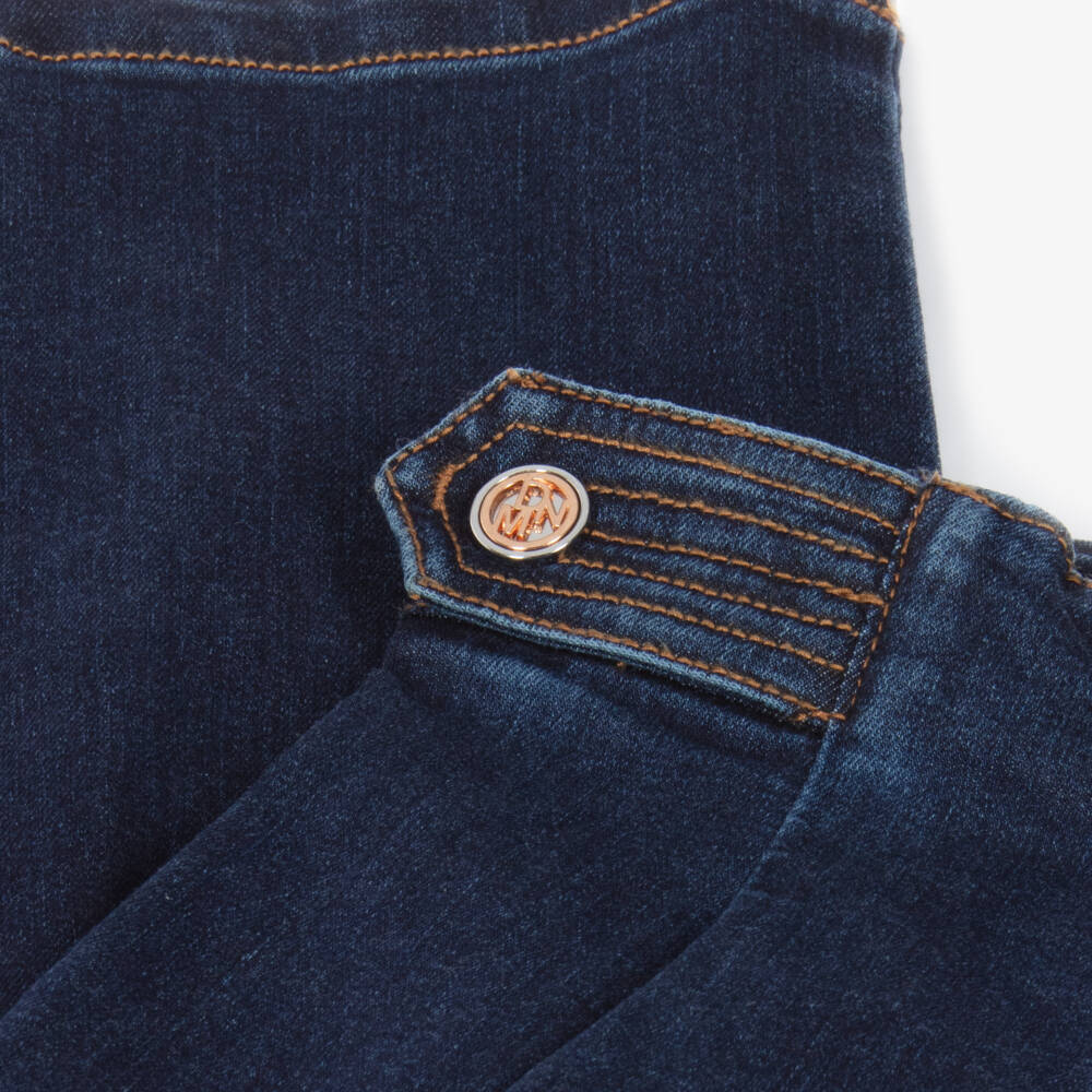 Mayoral-Girls Dark Blue Denim Wide Leg Pleated Jeans | Childrensalon