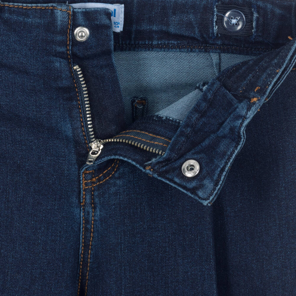 Mayoral-Girls Dark Blue Denim Wide Leg Pleated Jeans | Childrensalon