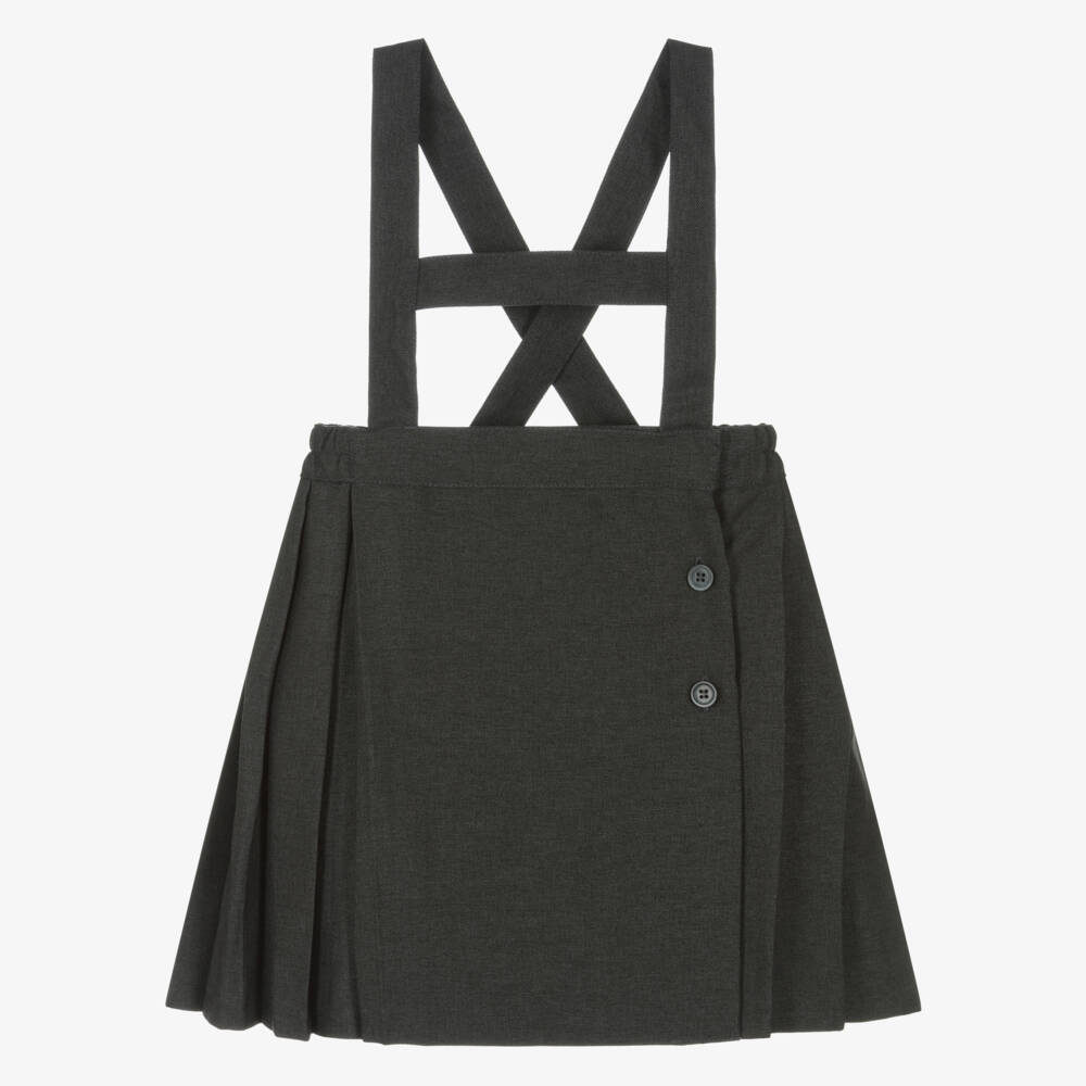 Mayoral-Girls Dark Grey Pleated Skirt with Braces | Childrensalon