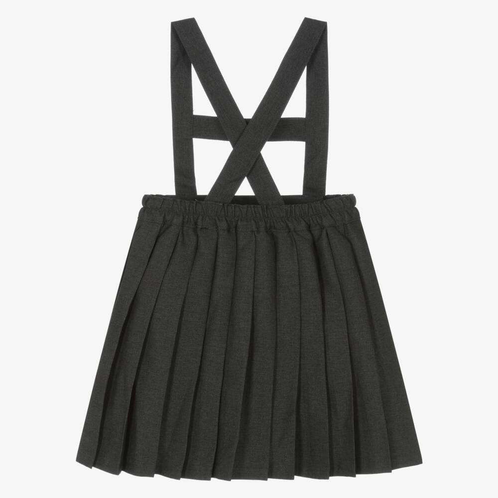 Mayoral-Girls Dark Grey Pleated Skirt with Braces | Childrensalon
