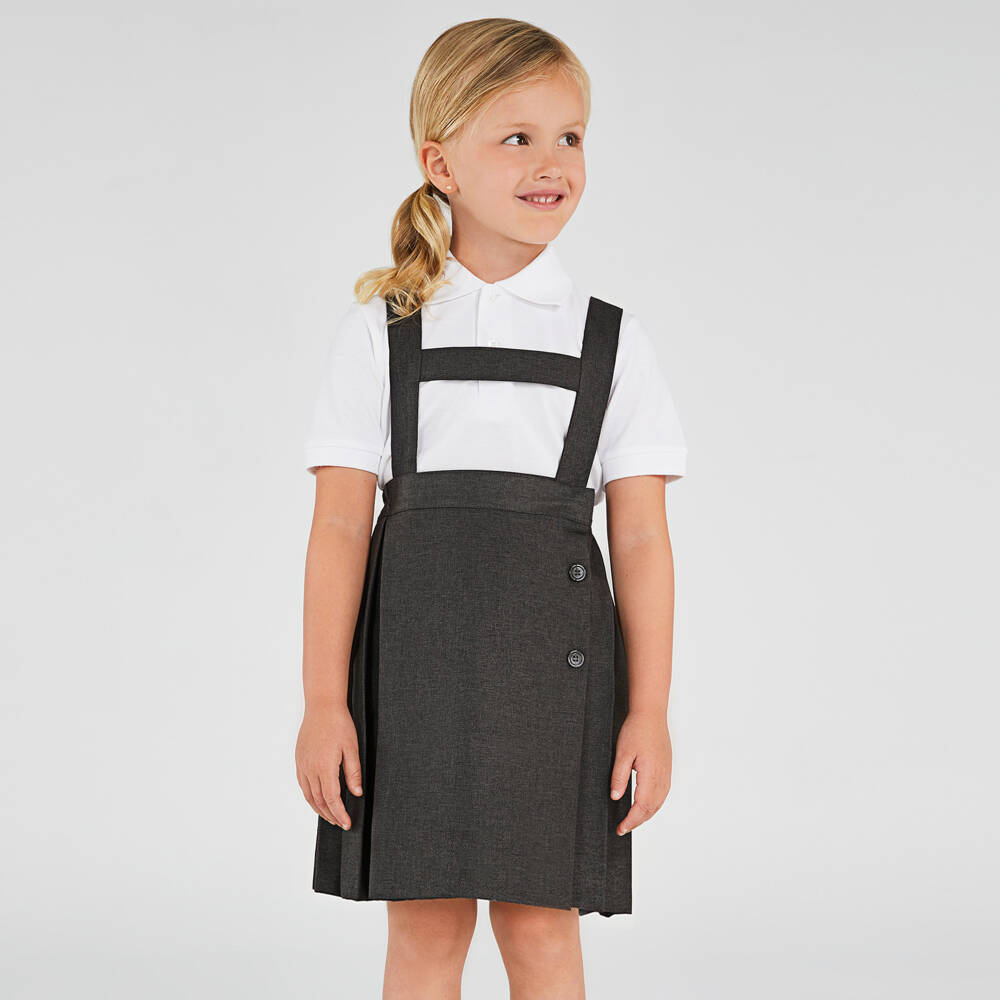Mayoral-Girls Dark Grey Pleated Skirt with Braces | Childrensalon