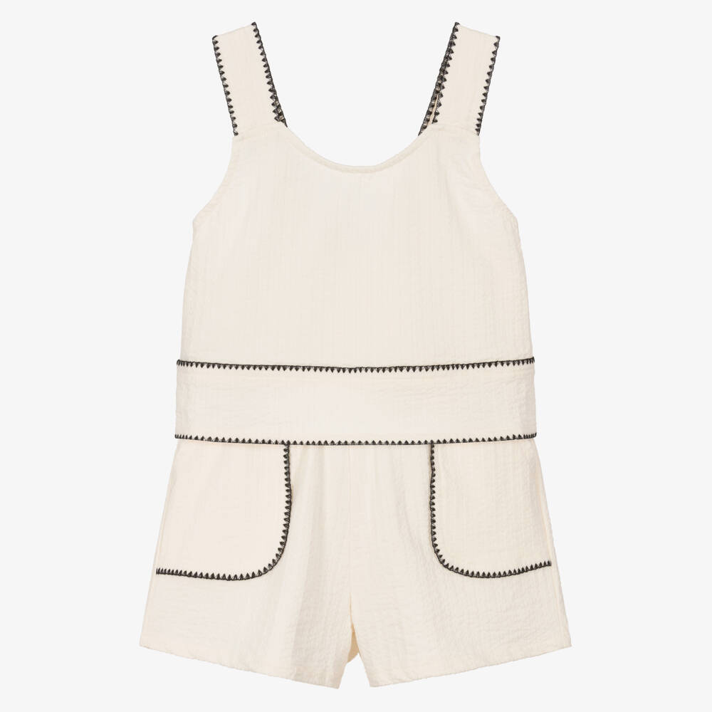 Mayoral-Girls Dark Ivory Cotton Jersey Shorts Set | Childrensalon