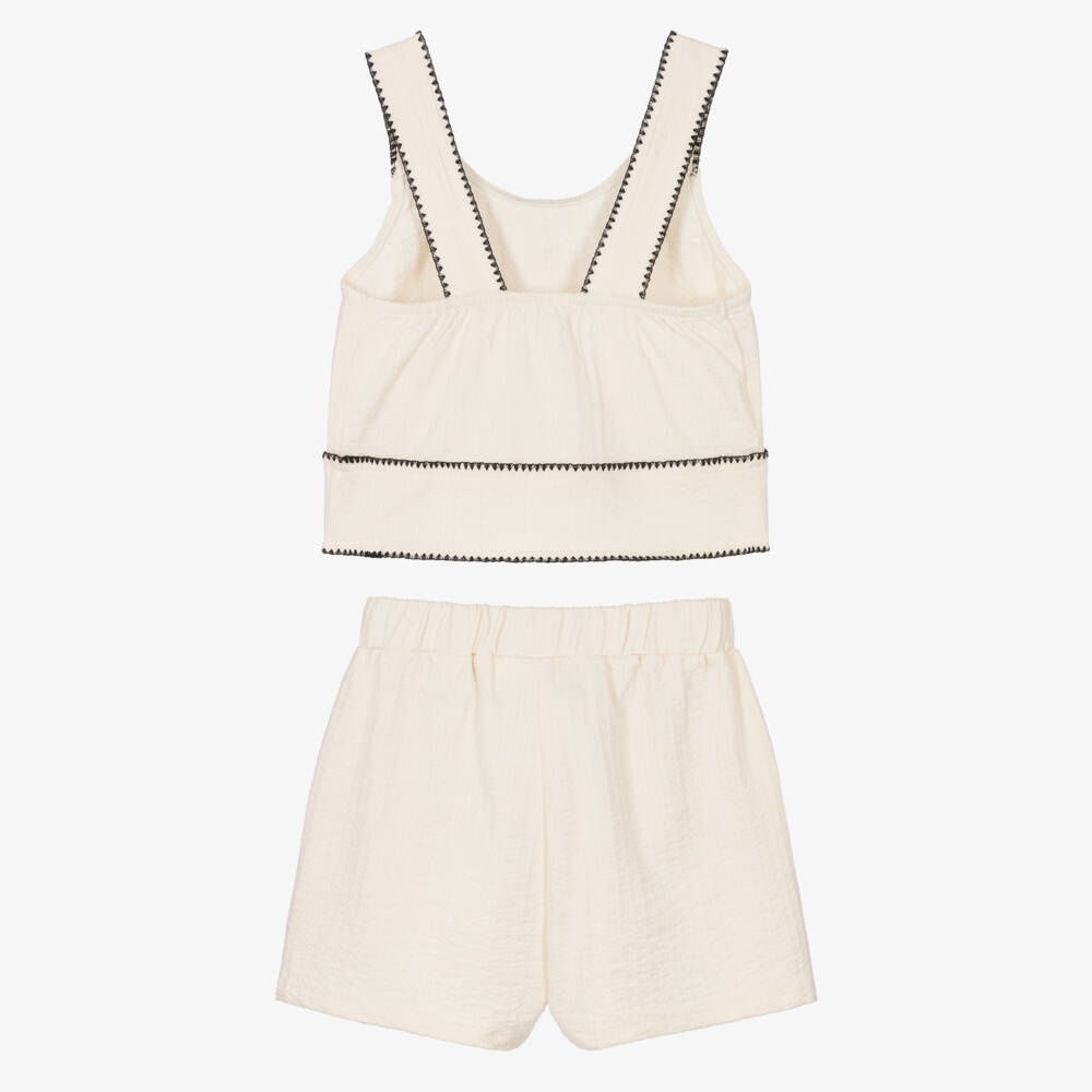 Mayoral-Girls Dark Ivory Cotton Jersey Shorts Set | Childrensalon