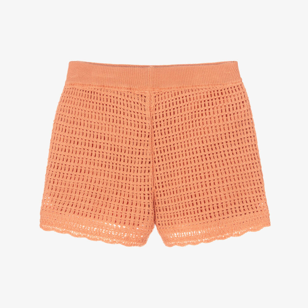 Mayoral-Шорты крючком темно-персиковые с волнистой отделкой для девочек | Childrensalon