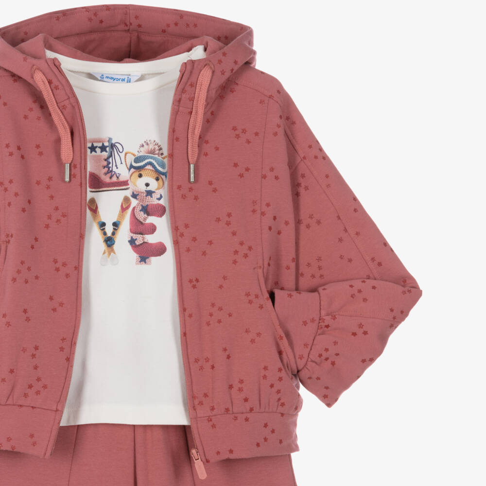 Mayoral-Girls Dusky Pink Hooded Cotton Tracksuit Set | Childrensalon