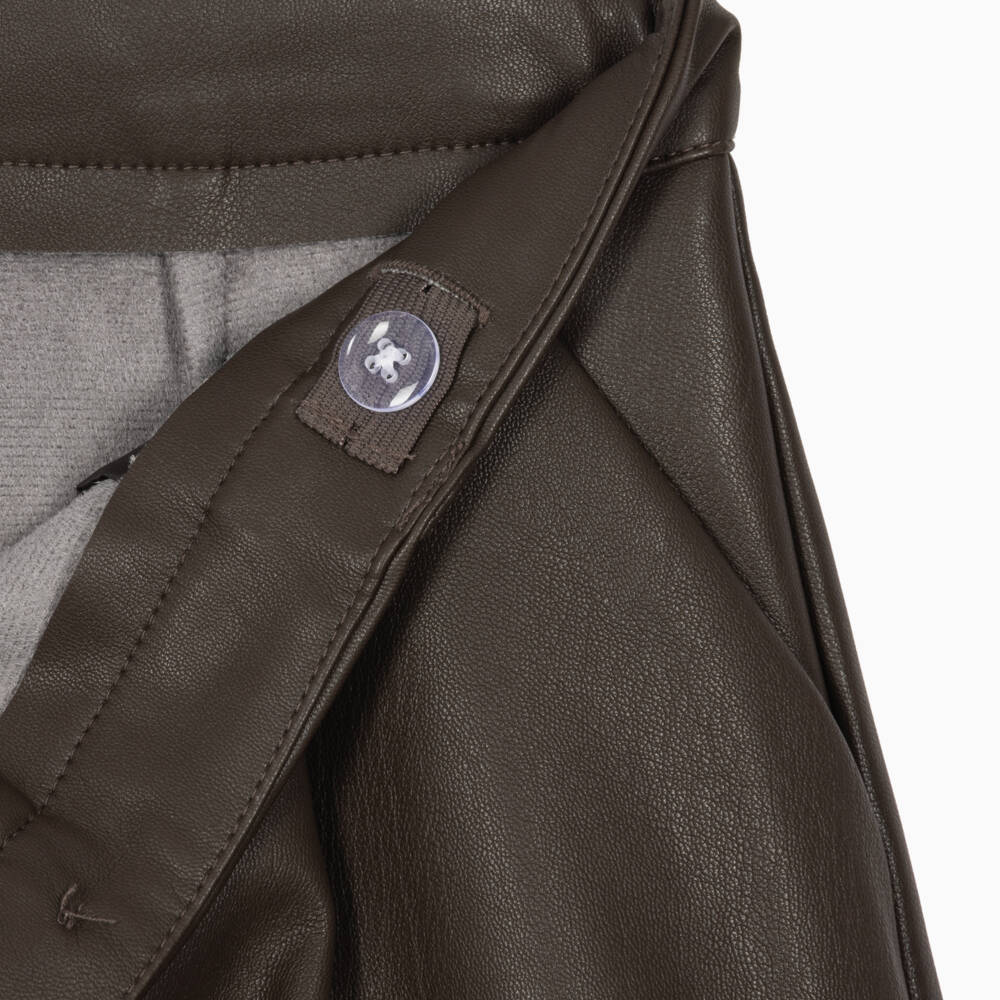 Mayoral-Girls Faux Leather Shorts in Chocolate Brown | Childrensalon
