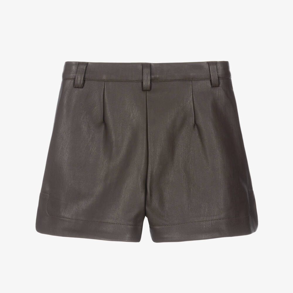 Mayoral-Girls Faux Leather Shorts in Chocolate Brown | Childrensalon