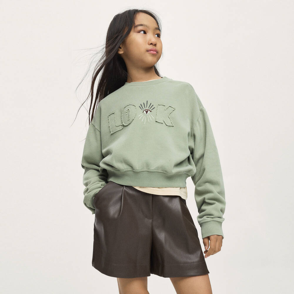 Mayoral-Girls Faux Leather Shorts in Chocolate Brown | Childrensalon