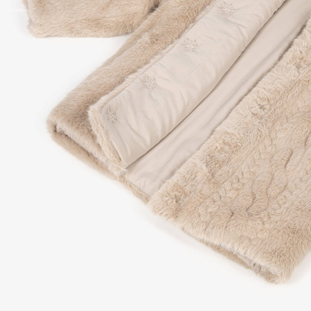 Mayoral-Girls Fluffy Beige Faux Fur Coat | Childrensalon