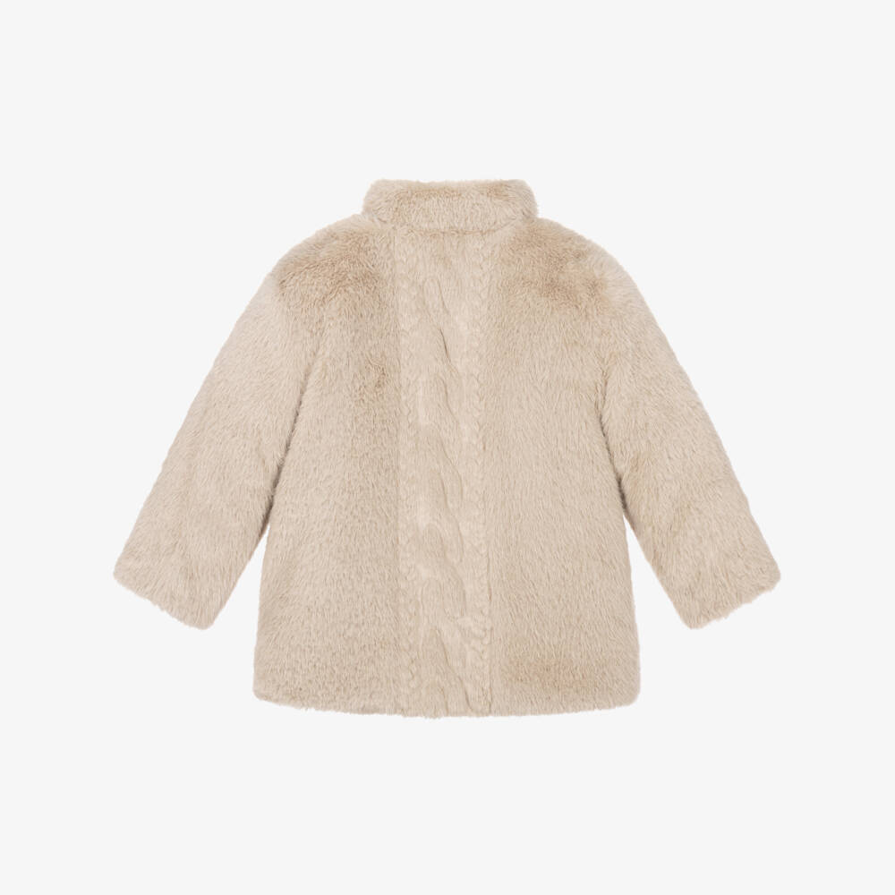 Mayoral-Girls Fluffy Beige Faux Fur Coat | Childrensalon