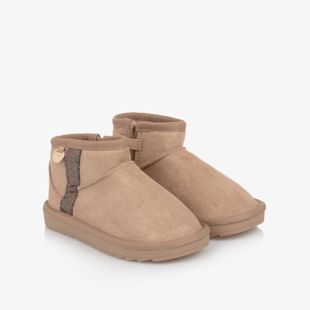 Mayoral-Girls Glittery Beige Faux Suede Boots  | Childrensalon