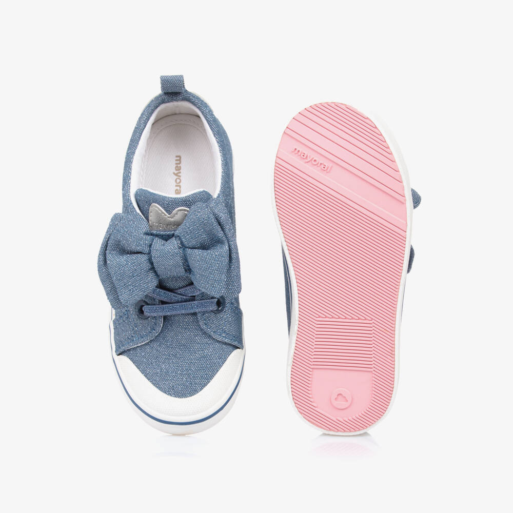 Mayoral-Girls Glittery Blue Canvas Bow Trainers | Childrensalon