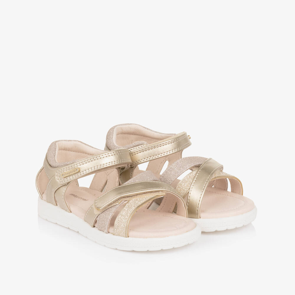 Mayoral-Girls Glittery Gold Faux Leather Sandals | Childrensalon
