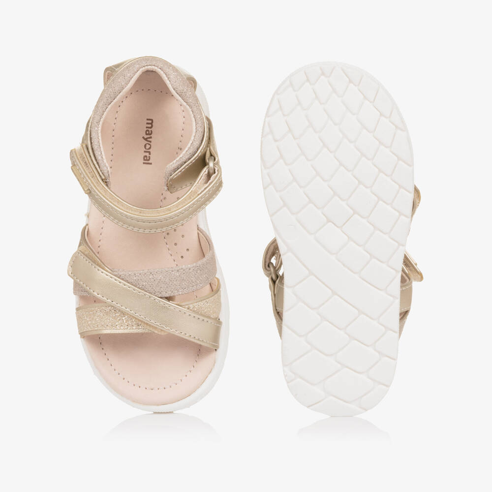 Mayoral-Girls Glittery Gold Faux Leather Sandals | Childrensalon