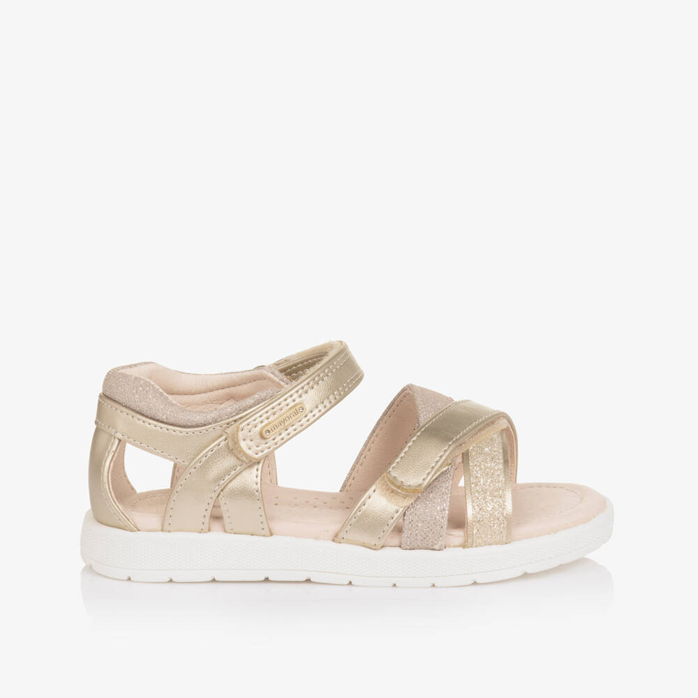 Mayoral-Girls Glittery Gold Faux Leather Sandals | Childrensalon