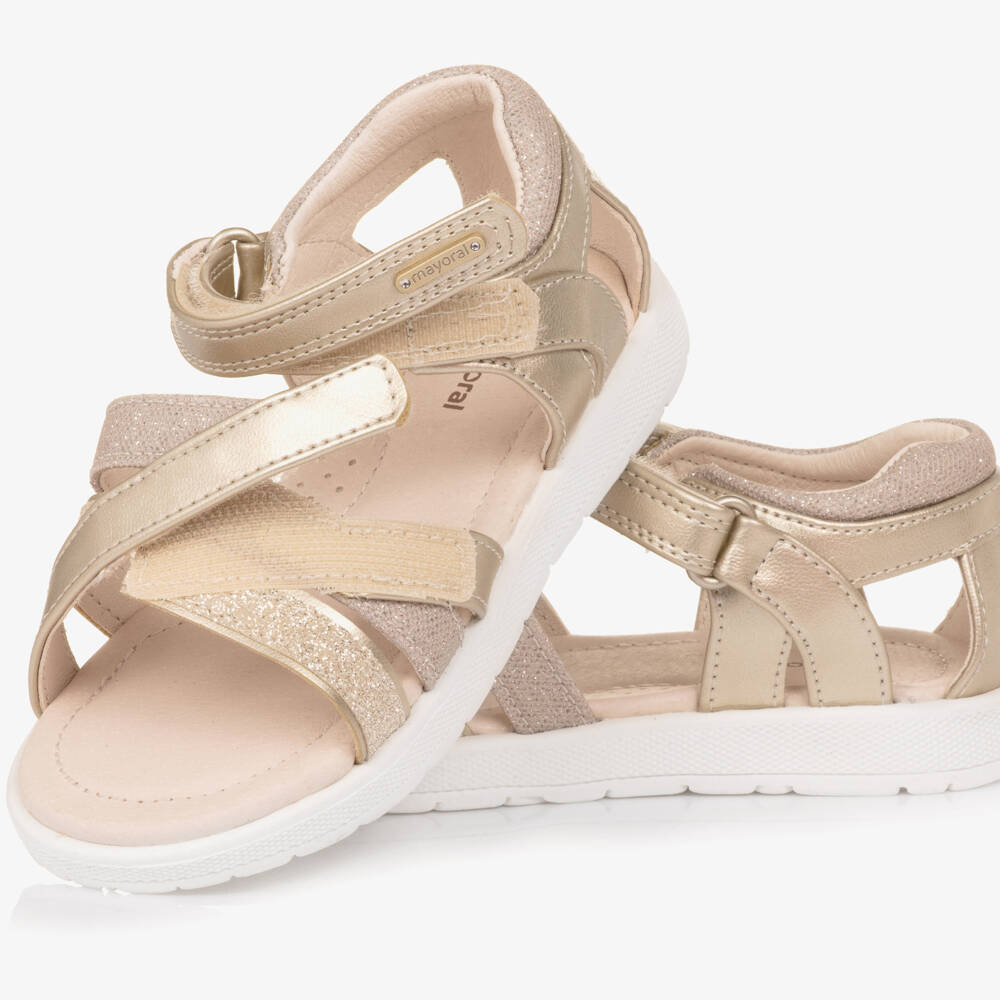 Mayoral-Girls Glittery Gold Faux Leather Sandals | Childrensalon