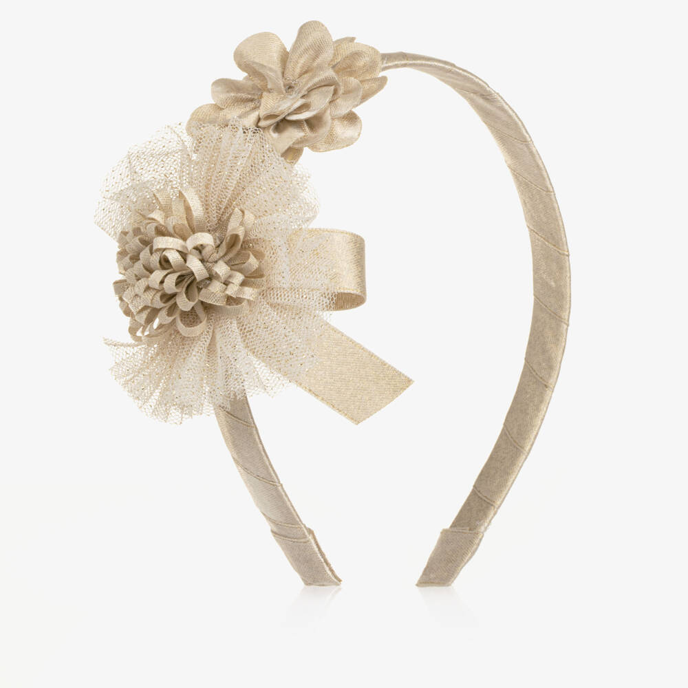 Mayoral-Girls Glittery Ivory Hairband with Flowers on Top | Childrensalon