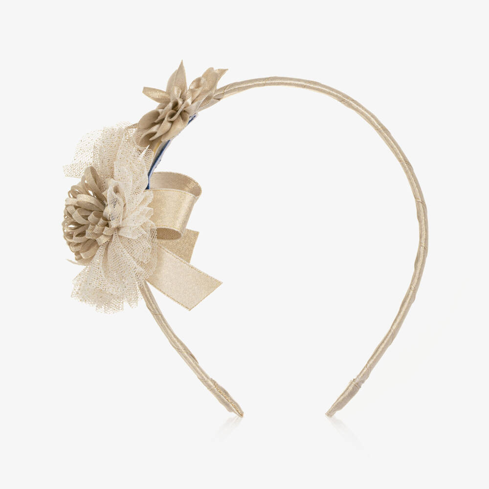 Mayoral-Girls Glittery Ivory Hairband with Flowers on Top | Childrensalon