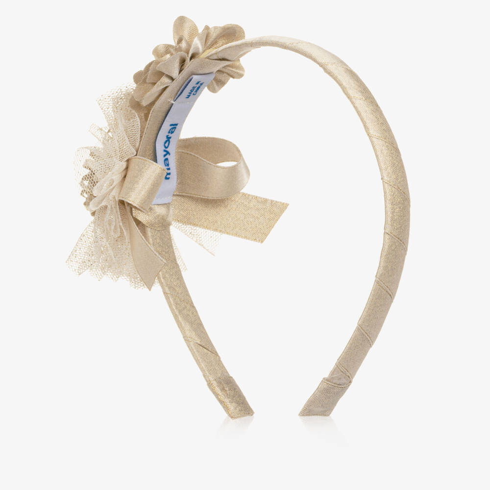 Mayoral-Girls Glittery Ivory Hairband with Flowers on Top | Childrensalon
