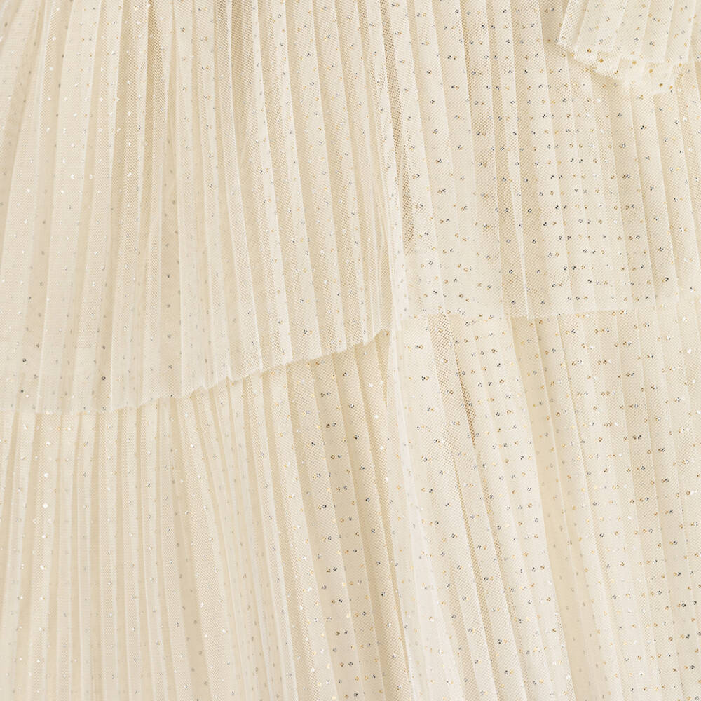 Mayoral-Girls Glittery Ivory Pleated Tulle Dress | Childrensalon