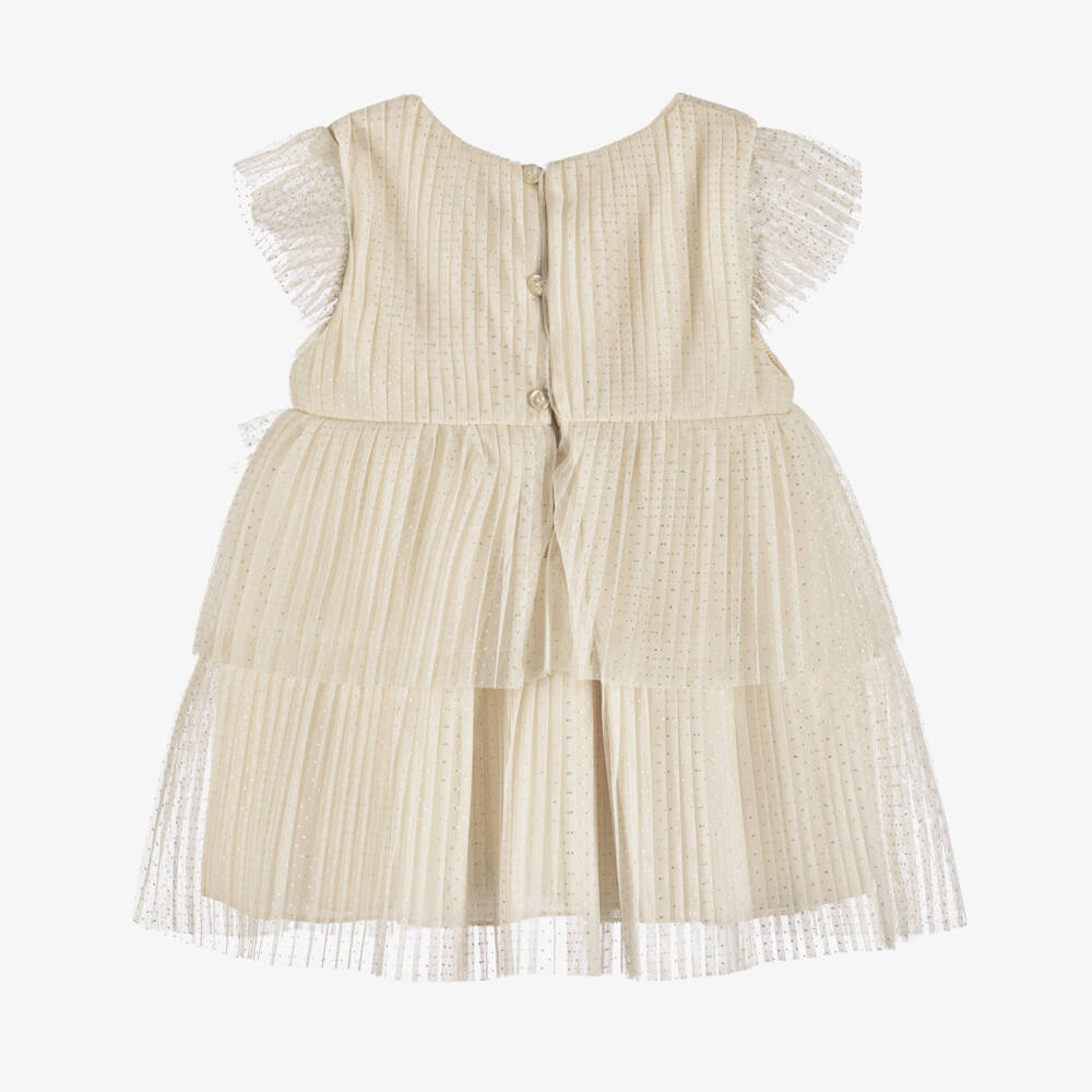 Mayoral-Girls Glittery Ivory Pleated Tulle Dress | Childrensalon