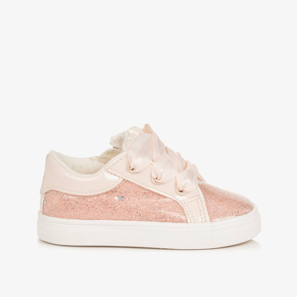 Mayoral-Girls Glittery Pink First Walker Trainers with Ribbon Laces | Childrensalon