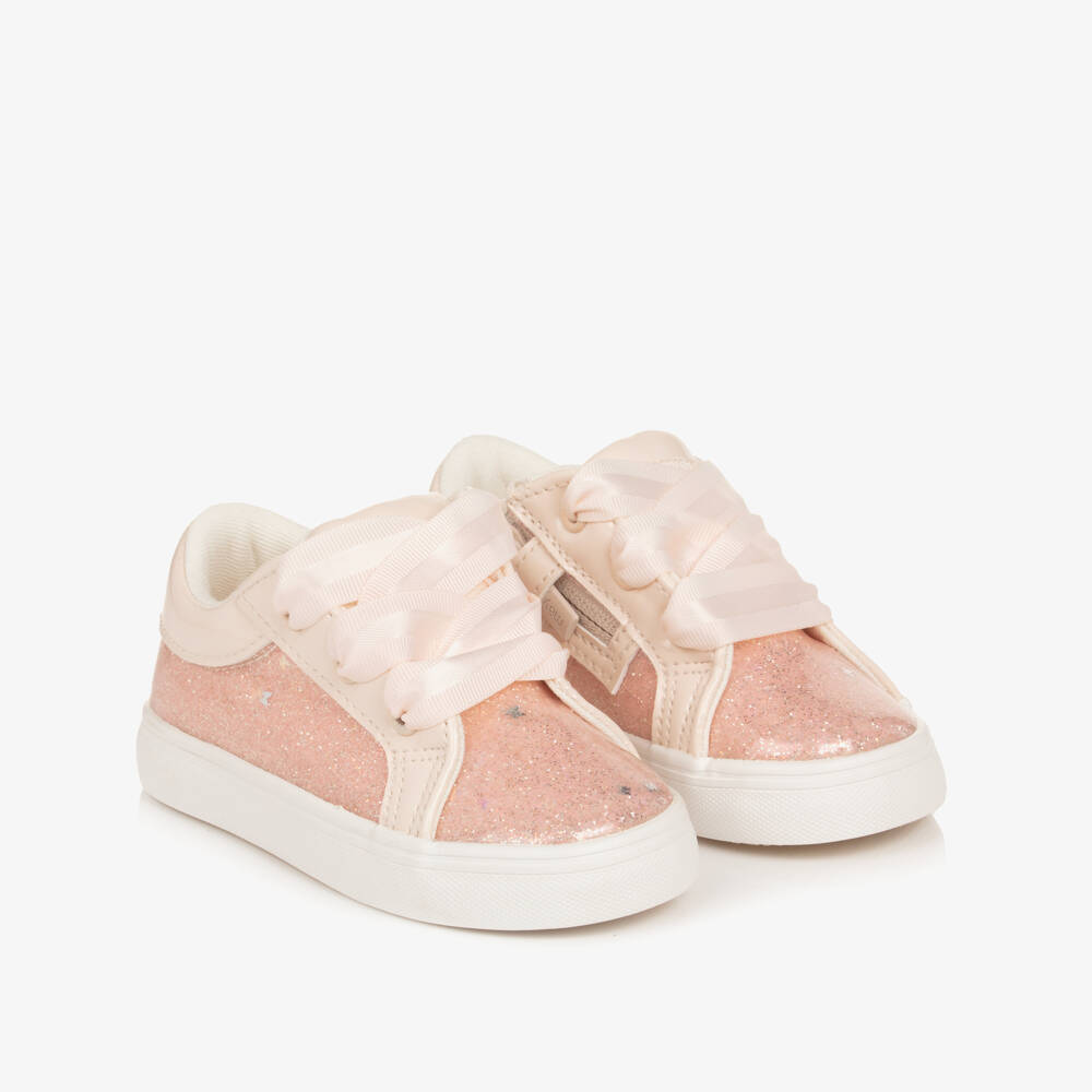 Mayoral-Girls Glittery Pink First Walker Trainers with Ribbon Laces | Childrensalon