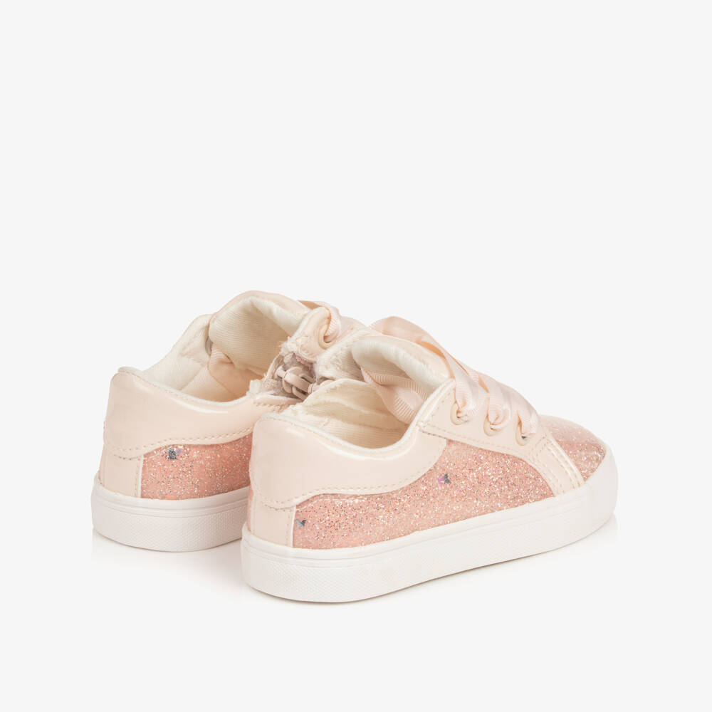 Mayoral-Girls Glittery Pink First Walker Trainers with Ribbon Laces | Childrensalon