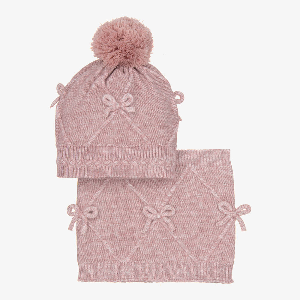 Mayoral-Girls Glittery Pink Hat & Snood Set | Childrensalon