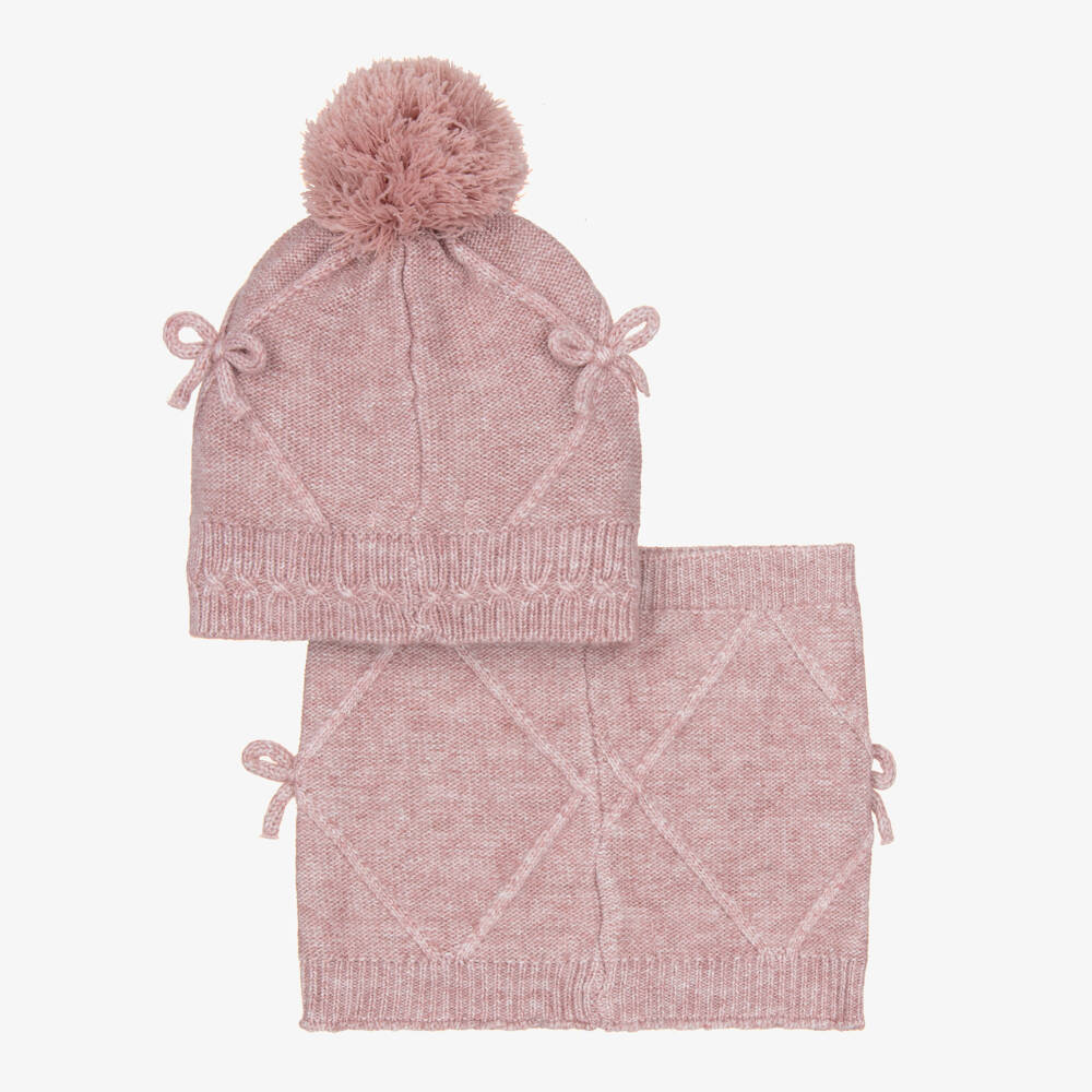 Mayoral-Girls Glittery Pink Hat & Snood Set | Childrensalon