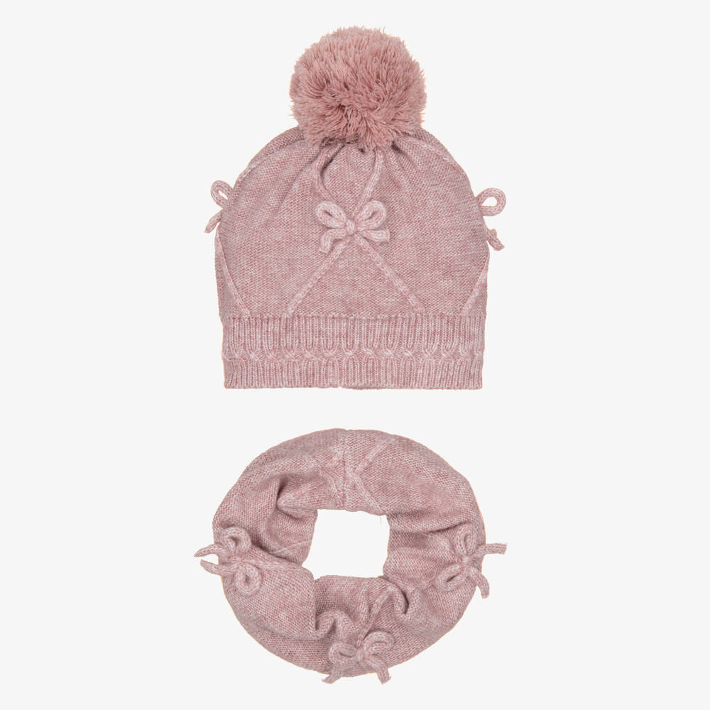 Mayoral-Girls Glittery Pink Hat & Snood Set | Childrensalon