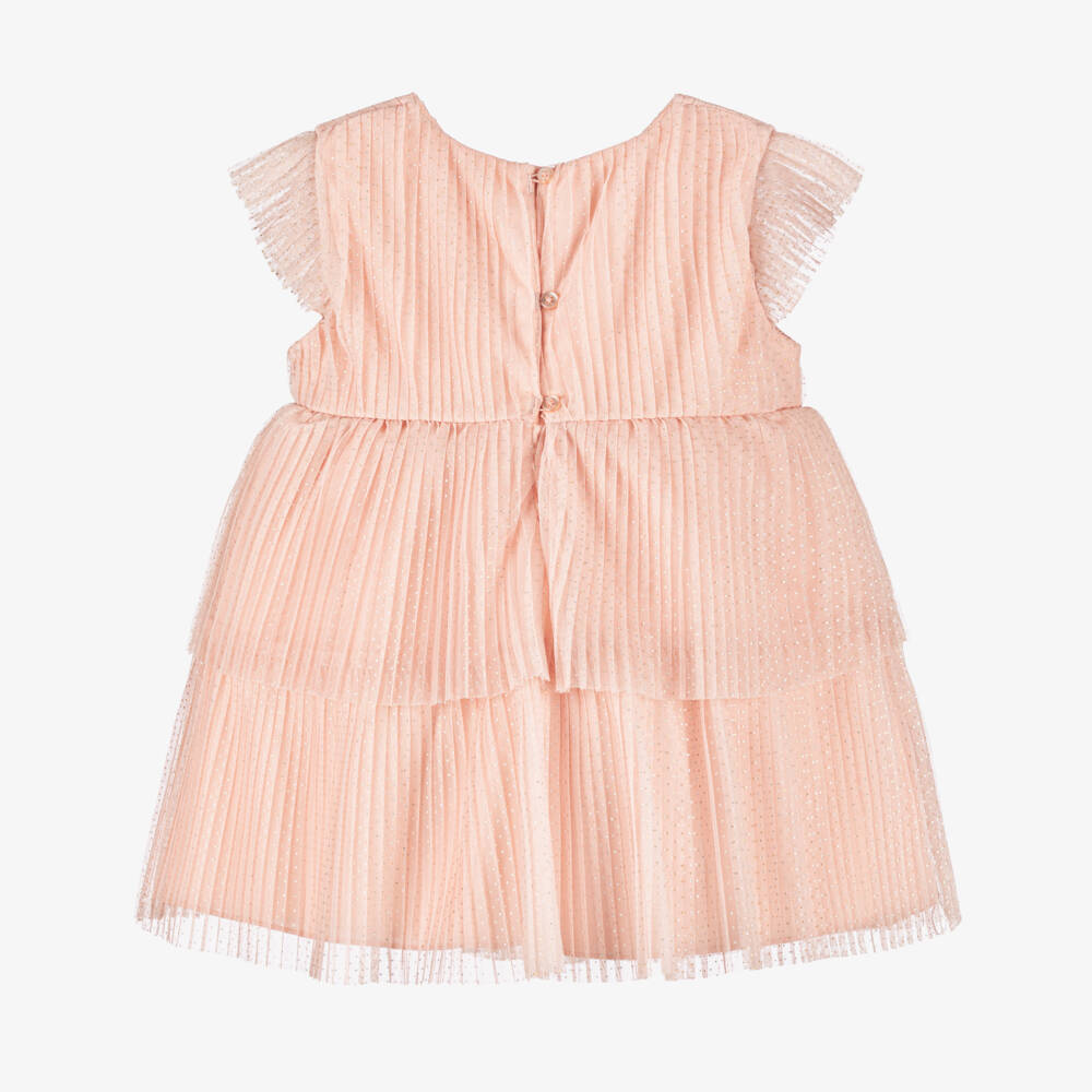 Mayoral-Girls Glittery Pink Pleated Tulle Dress | Childrensalon