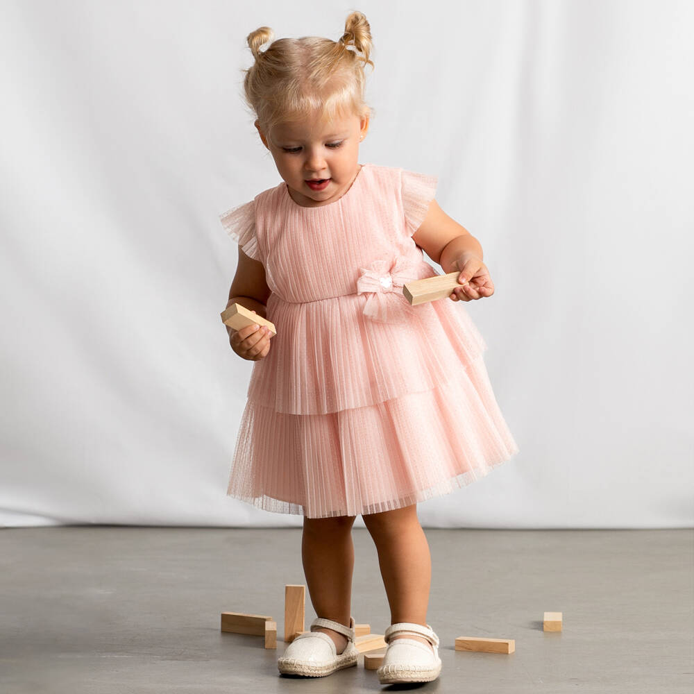 Mayoral-Платье розовое из блестящего тюля плиссе для девочек | Childrensalon